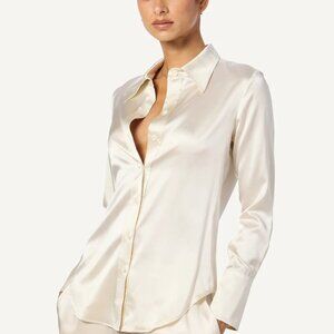 SABLYN Vincent B Slim Fit Button Down Top in Gardenia Size XS